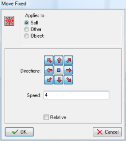 Setting the directions for the Move Fixed action